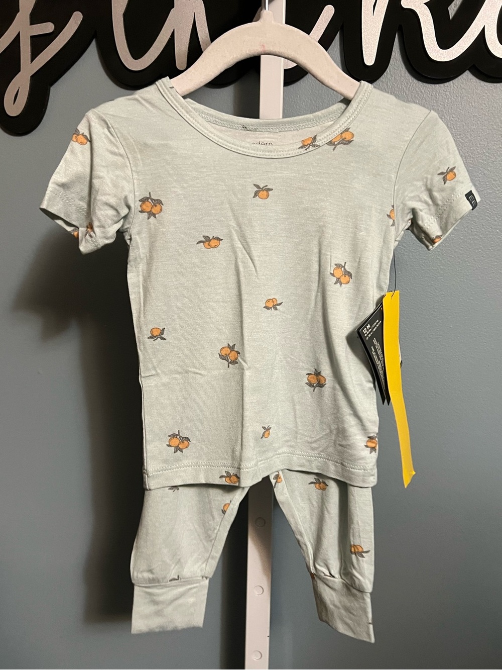 Modern Moments Light Blue Orange Fruit Short Sleeve and Pants Pajama Set NWT